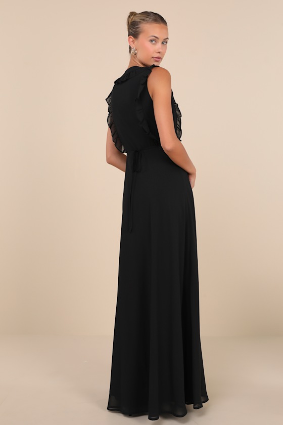Black Gown - Bridesmaid Dress - Ruffle Dress - Wrap Maxi Dress - Lulus