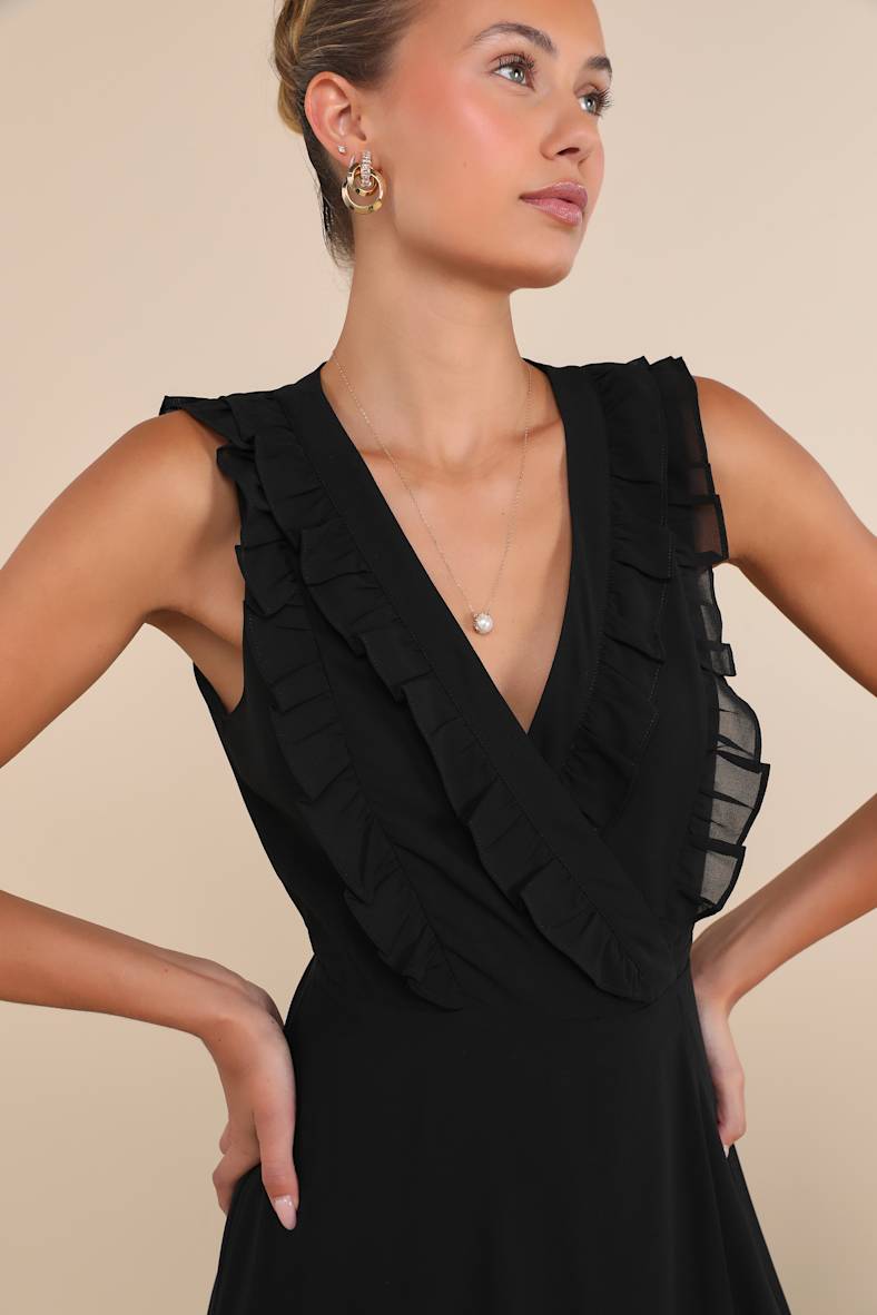 Major Elegance Black Sleeveless Ruffled Wrap Maxi Dress