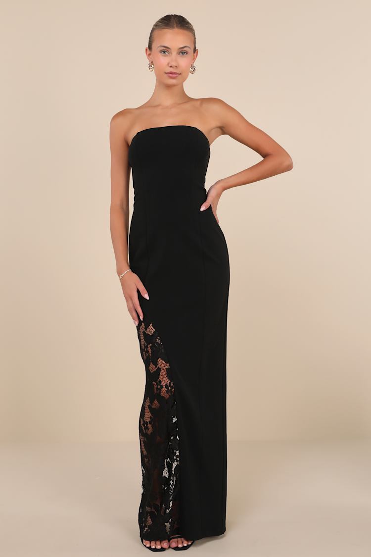 knee length dresses for ladies Black Strapless Drape Maxi Dress main image 1
