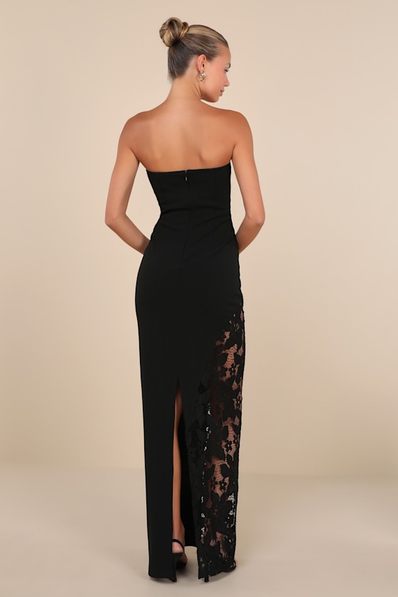 Irresistible Attitude Black Strapless Lace Column Maxi Dress 3
