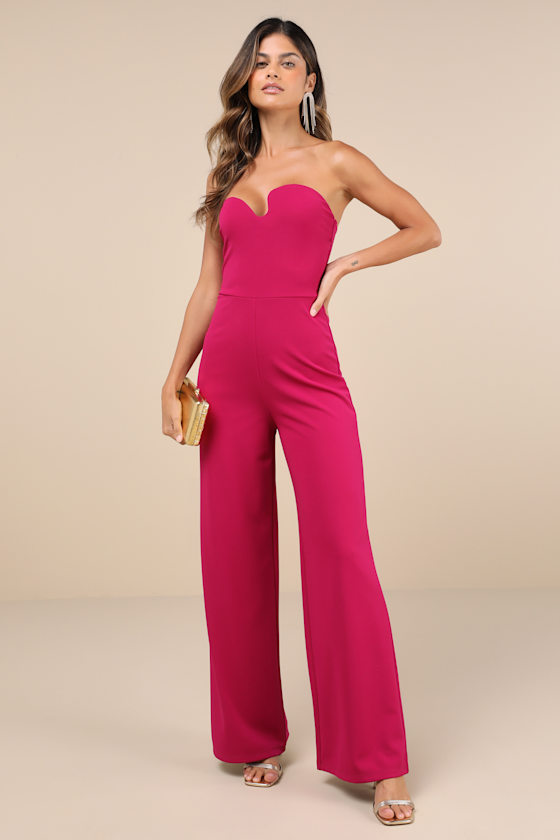 LULUS DESIRED IMPRESSION MAGENTA ASYMMETRICAL STRAPLESS JUMPSUIT 