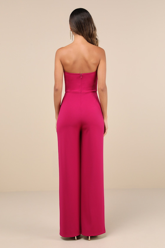 LULUS DESIRED IMPRESSION MAGENTA ASYMMETRICAL STRAPLESS JUMPSUIT 