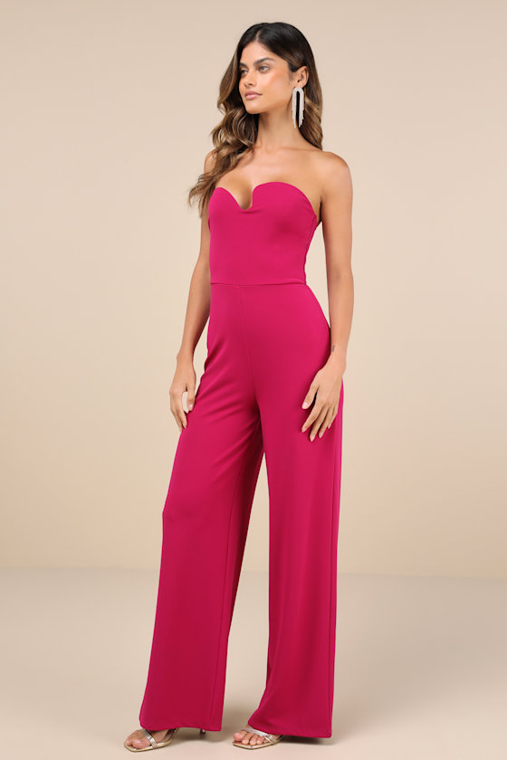 LULUS DESIRED IMPRESSION MAGENTA ASYMMETRICAL STRAPLESS JUMPSUIT 