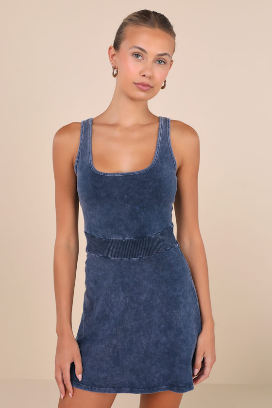 Sweetest Marvel Washed Navy Two-Piece Skater Mini Dress