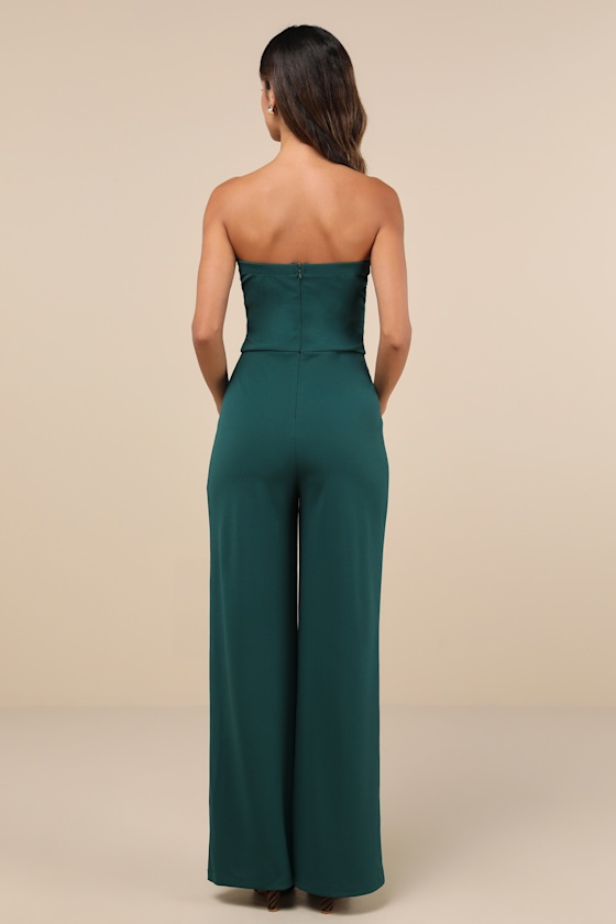 Edith Hunter Green Green Strapless Wide-Leg Jumpsuit 3
