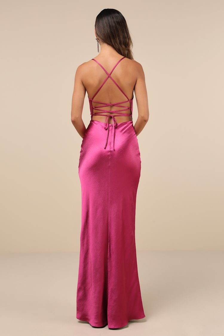 Magenta Maxi Dress - Lace-Up Maxi Dress - Satin Maxi Dress - Lulus