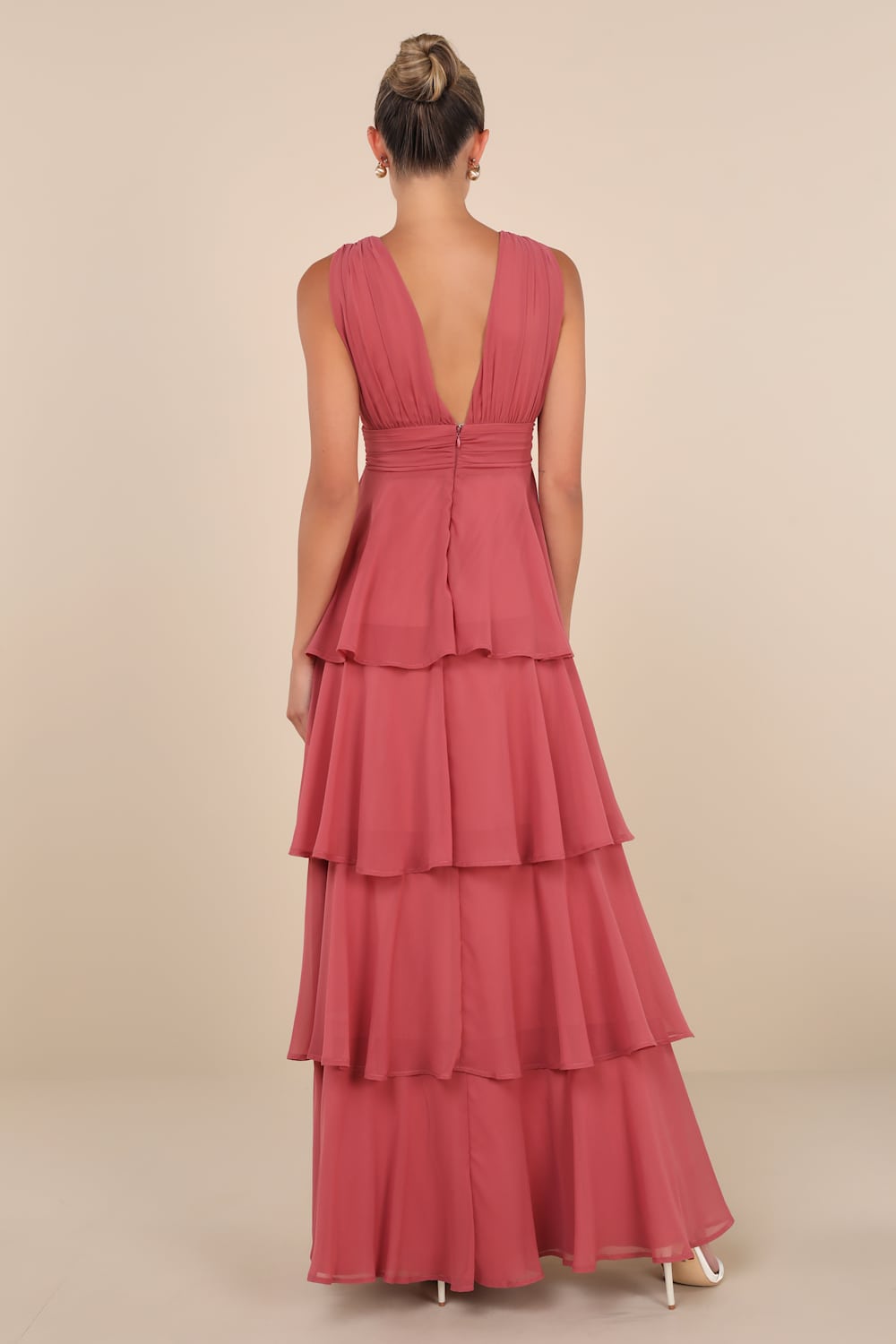 Amazing Evening Dark Rose Pink Tiered Maxi Dress