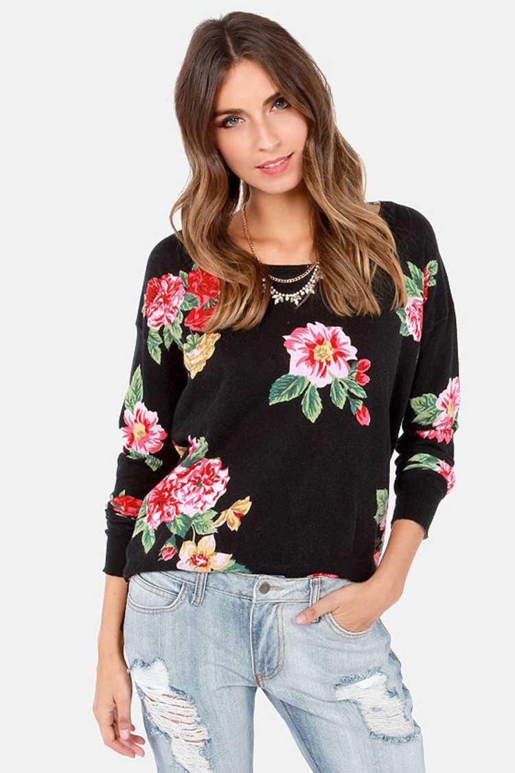 Billabong Petal Daze - Floral Print Sweater - Black Sweater - Floral Print  Pullover - $59.50 - Lulus