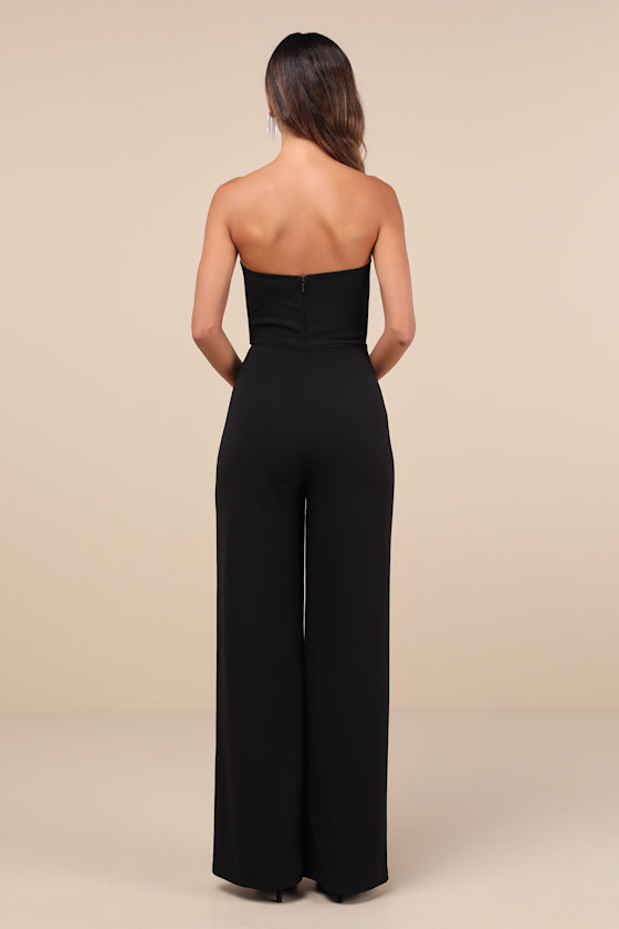 LULUS DESIRED IMPRESSION BLACK ASYMMETRICAL STRAPLESS JUMPSUIT 