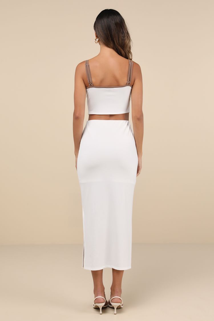 White and Brown Dress - 2-PC Midi Dress - Ribbed Knit Midi Dress - Lulus
