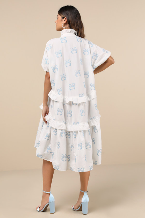 Sister Jane Dream  Bow Embroidered Mini Dress In Ivory-white In White