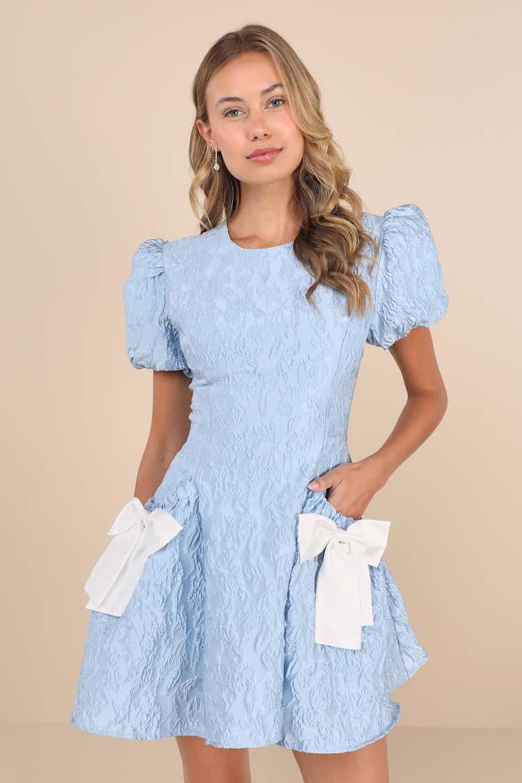 knee length dresses for ladies Jacquard Bow Mini Dress – Endless Rose main image 1