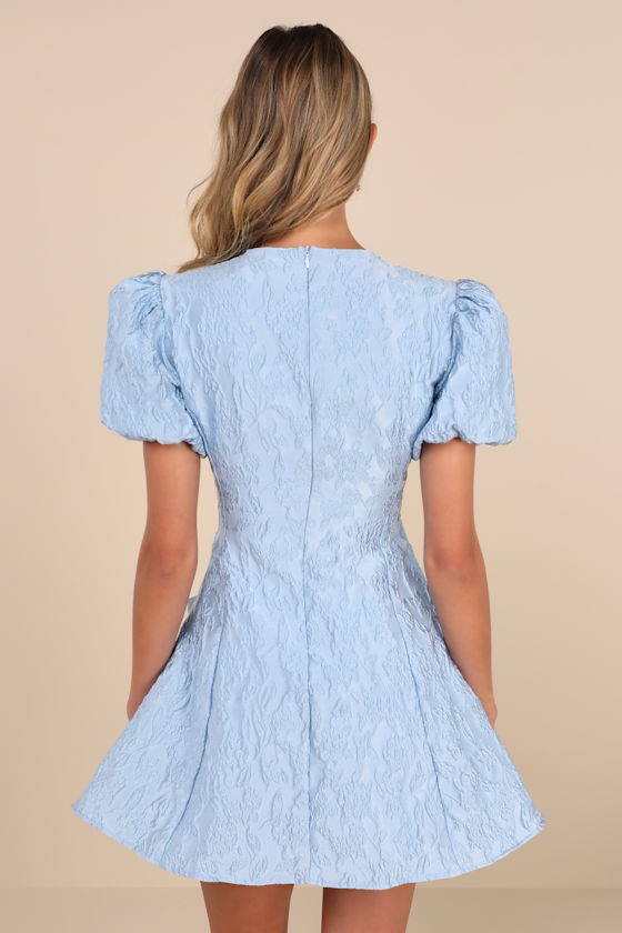 Blue Eyes Light Blue Jacquard Bow Mini Dress 3
