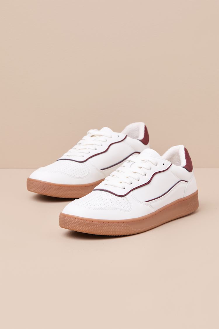 Callam White and Red Color Block Lace-Up Sneakers