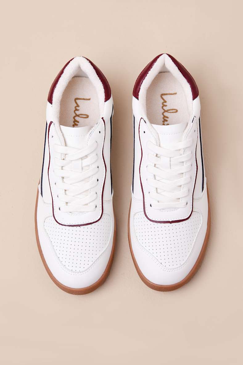 Callam White and Red Color Block Lace-Up Sneakers