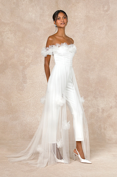 White 3D Flower Jumpsuit Skirt Jumpsuit Tulle Jumpsuit Lulus