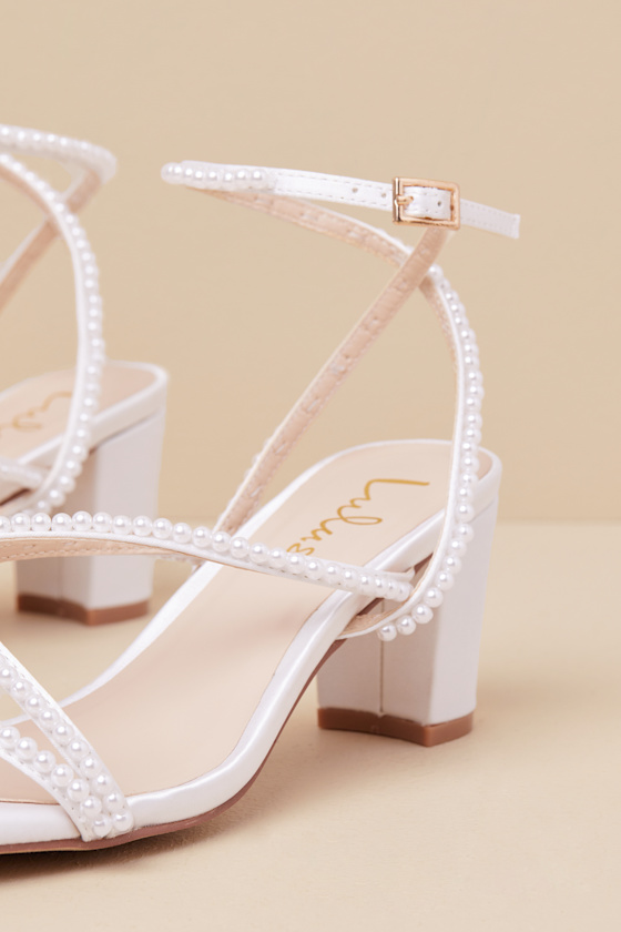 White Low Heel Sandals - Pearl Ankle Strap Sandals - Sandal Heels - Image 4