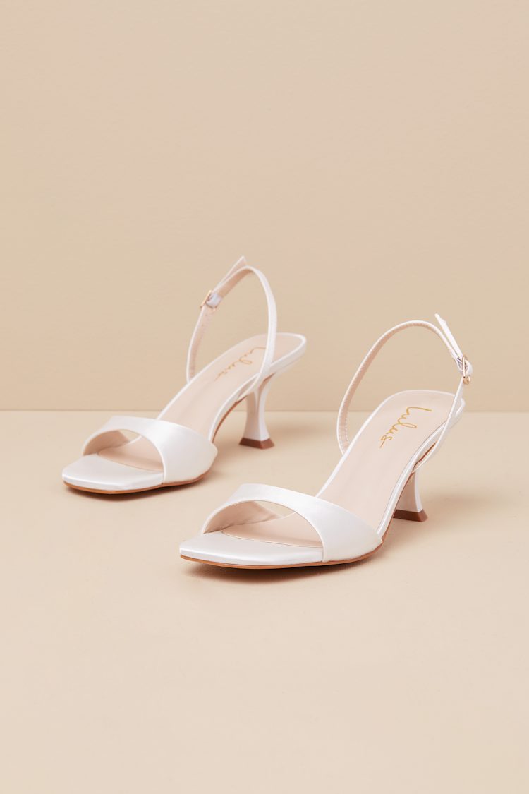Soline White Satin Slingback Low Heel Sandals