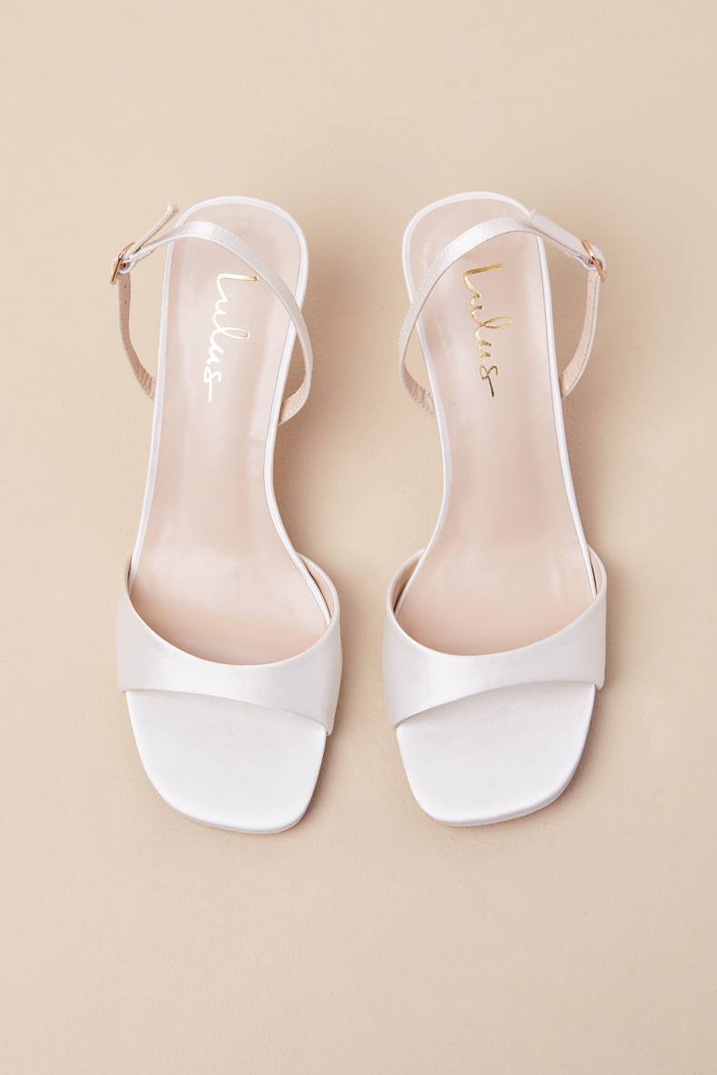 Soline White Satin Slingback Low Heel Sandals