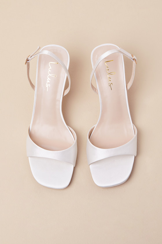 Soline White Satin Slingback Low Heel Sandals 2
