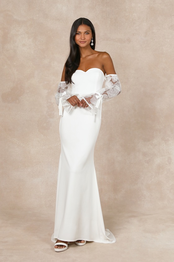 Everlasting Desire White Mesh Pearl Off-the-Shoulder Maxi Dress 3