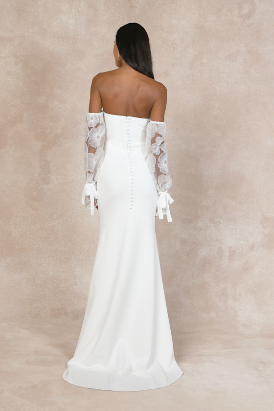 Everlasting Desire White Mesh Pearl Off-the-Shoulder Maxi Dress 4