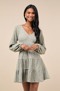 Adorable Option Heather Green Long Sleeve Mini Sweater Dress 4