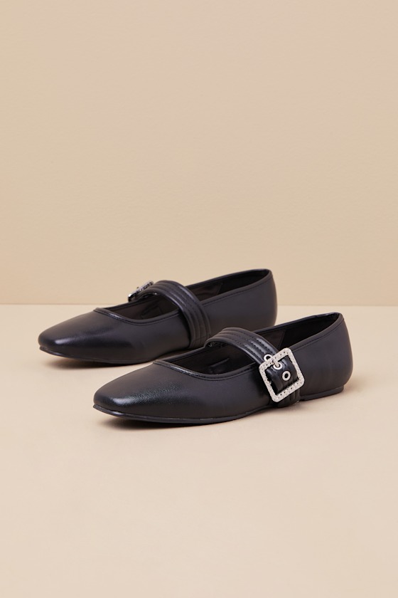Lulus Rawler Black Buckle Ballet Flats
