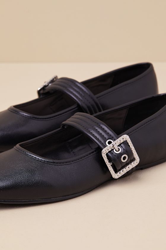 Lulus Rawler Black Buckle Ballet Flats In Black
