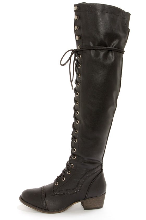 leather lace up over the knee boots