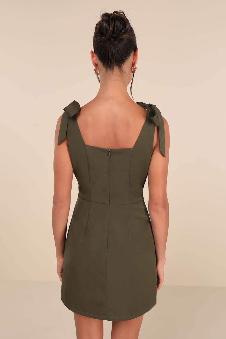 Your Sweetie Olive Green Tie-Strap Mini Dress