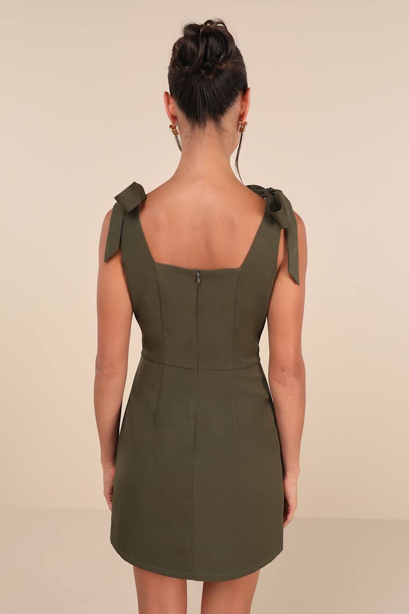 Your Sweetie Olive Green Tie-Strap Mini Dress