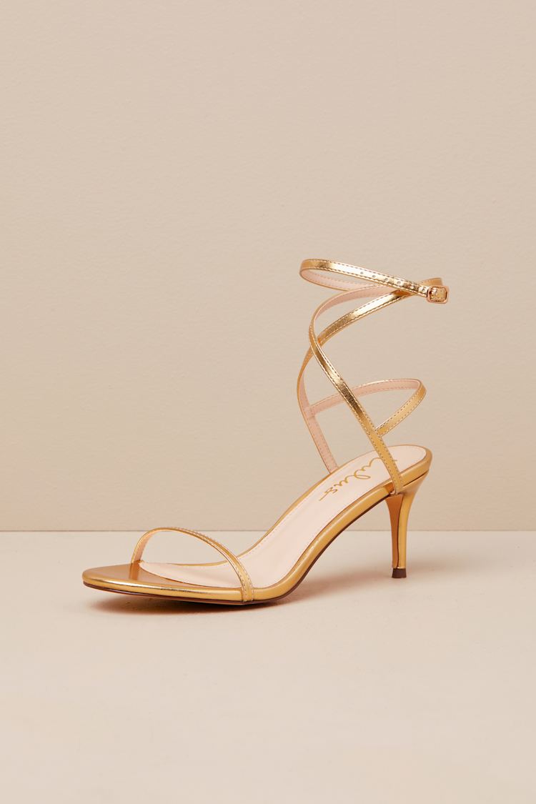 Sydd Gold Ankle Wrap Low Heel Sandals