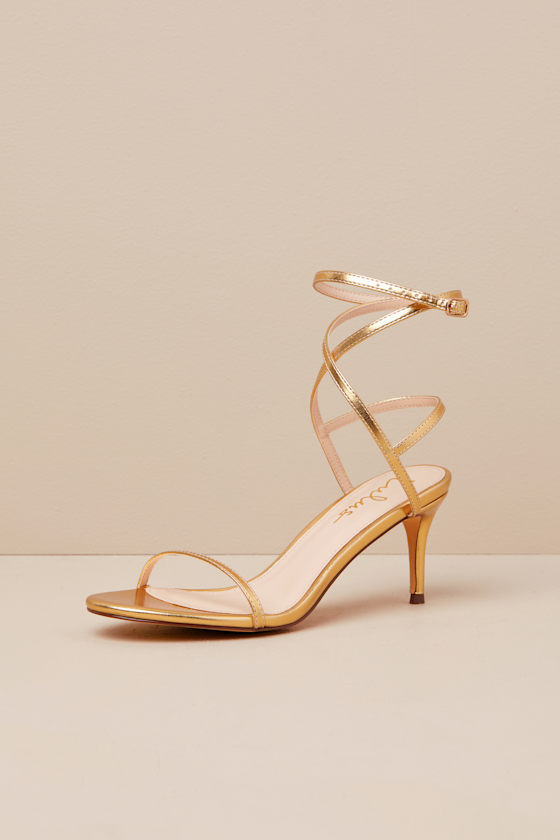 Sydd Gold Ankle Wrap Low Heel Sandals 2