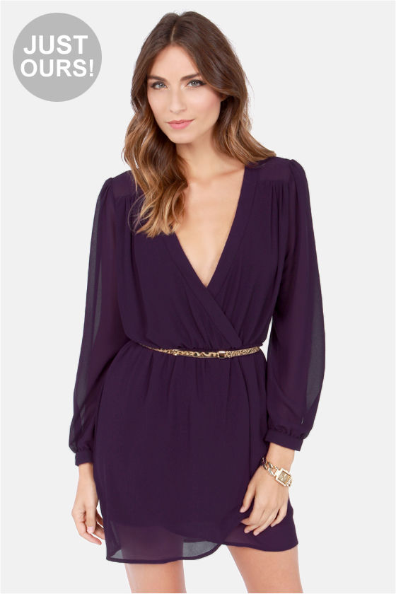 purple wrap dress long sleeve