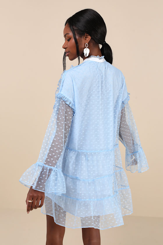 Sister Jane Dusty Hearts Dress - Blue Mesh Dress - Ruffle