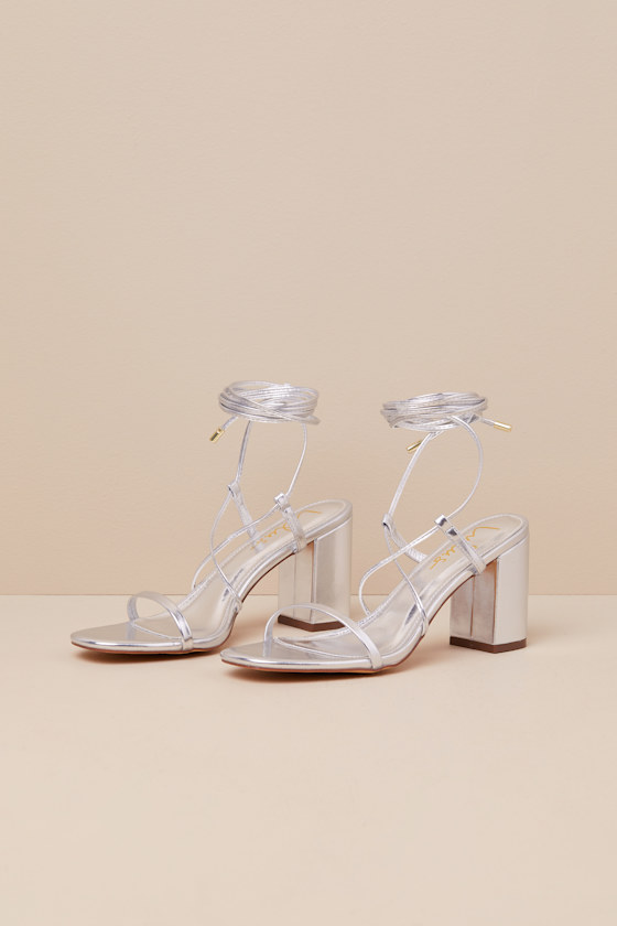 Silver Lace Up High Heel Sandals Womens 5.5 Available in 8 7.5 7 6.5 6 5 9 8.5 10 11 Lulus Holiday