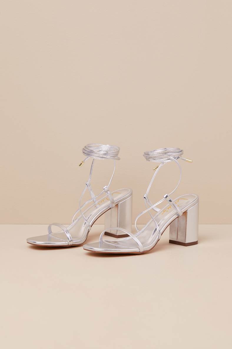 Aribaa Silver Lace-Up High Heel Sandals