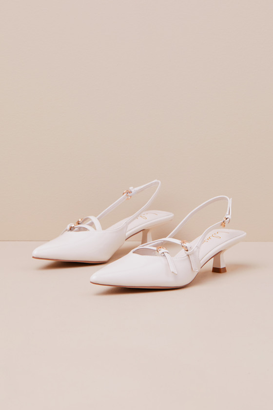 Lulus Edelie Off White Patent Pointed-toe Slingback Pumps In White