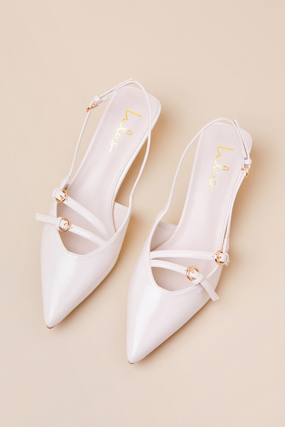 Lulus Edelie Off White Patent Pointed-toe Slingback Pumps In White