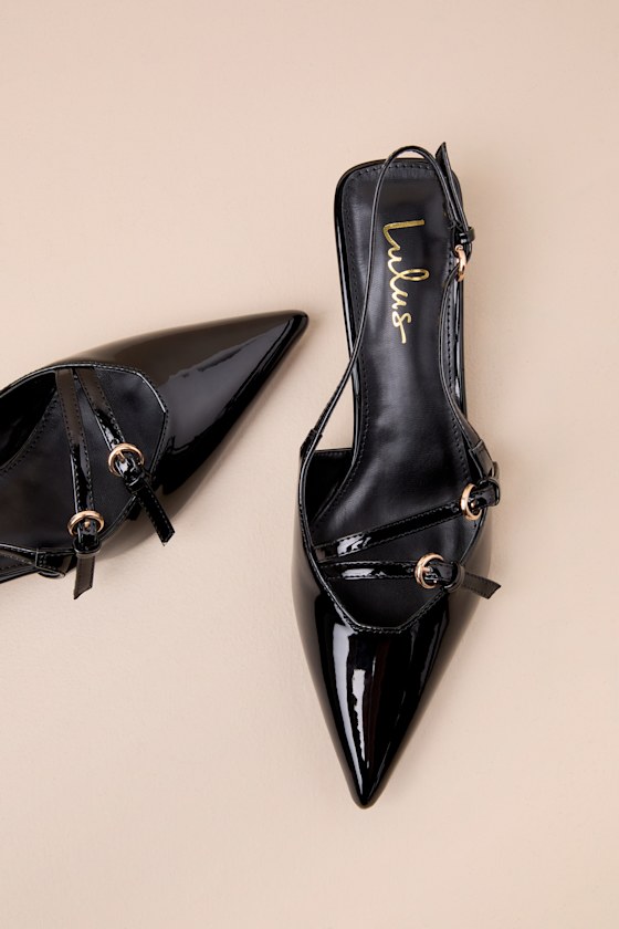 Edelie Black Patent Pointed-Toe Slingback Pumps 2