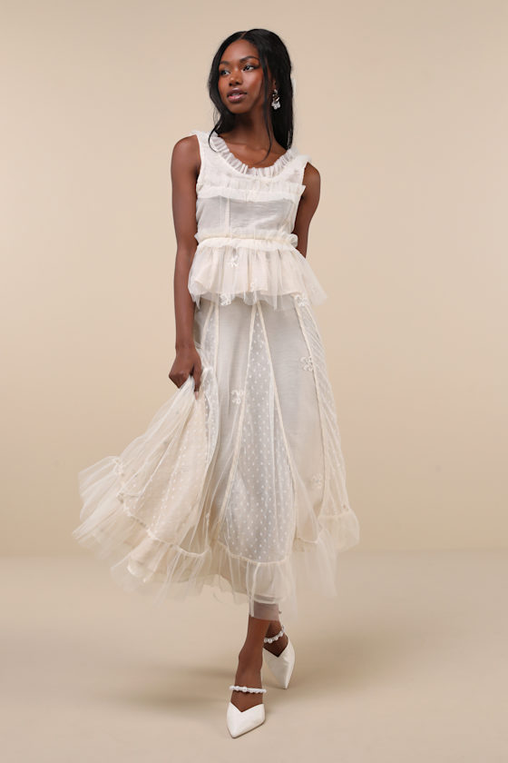 Off-the-shoulder ruffled glittered tulle peplum top - black - 00