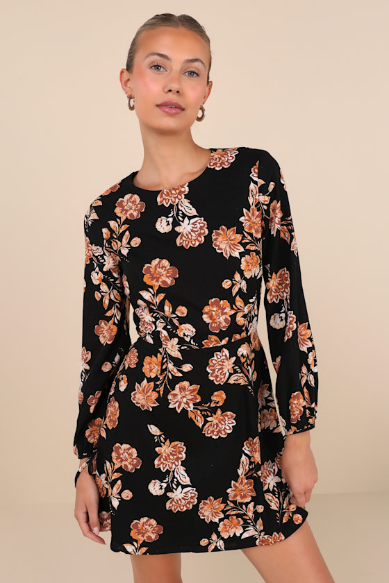 Darling Simplicity Black Floral Linen Cutout Mini Dress 1