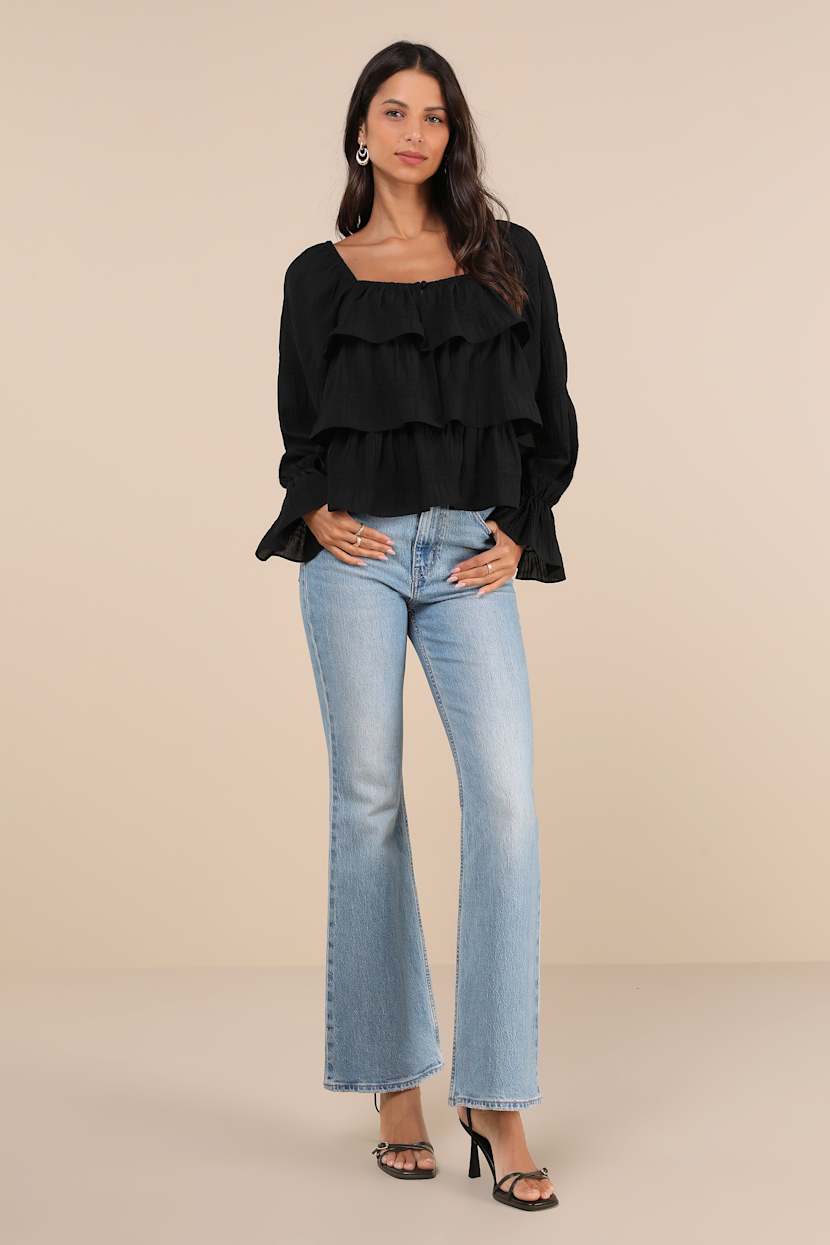 Top Noir à Volants Très Mignon IZ Byer - Taille M - Style Débardeur/cami - Occasion Excellent état