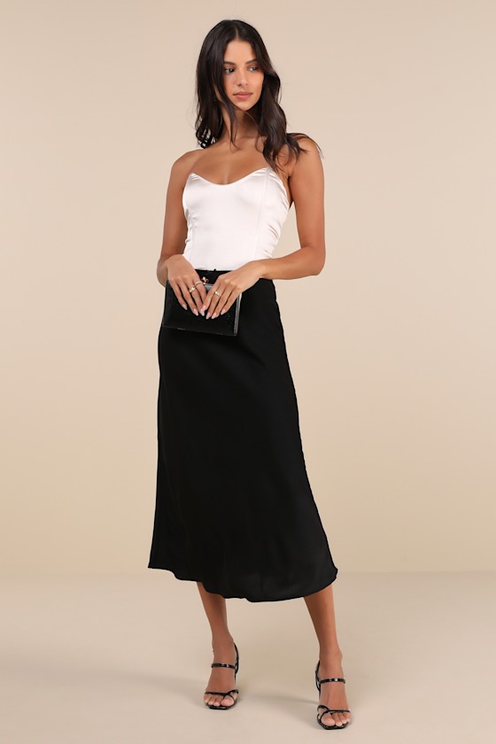 Black Satin Midi Skirt 17285