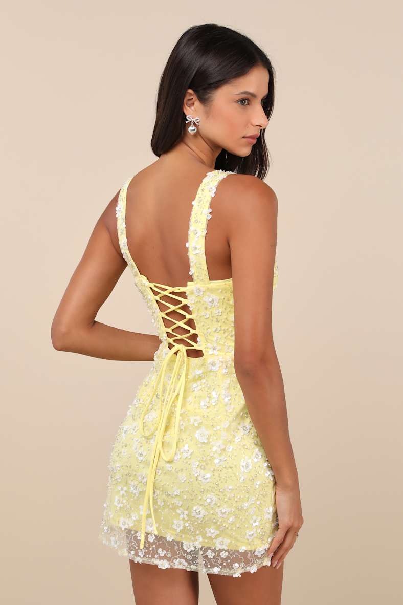 Dazzling Forever Yellow Sequin Beaded Bodycon Mini Dress