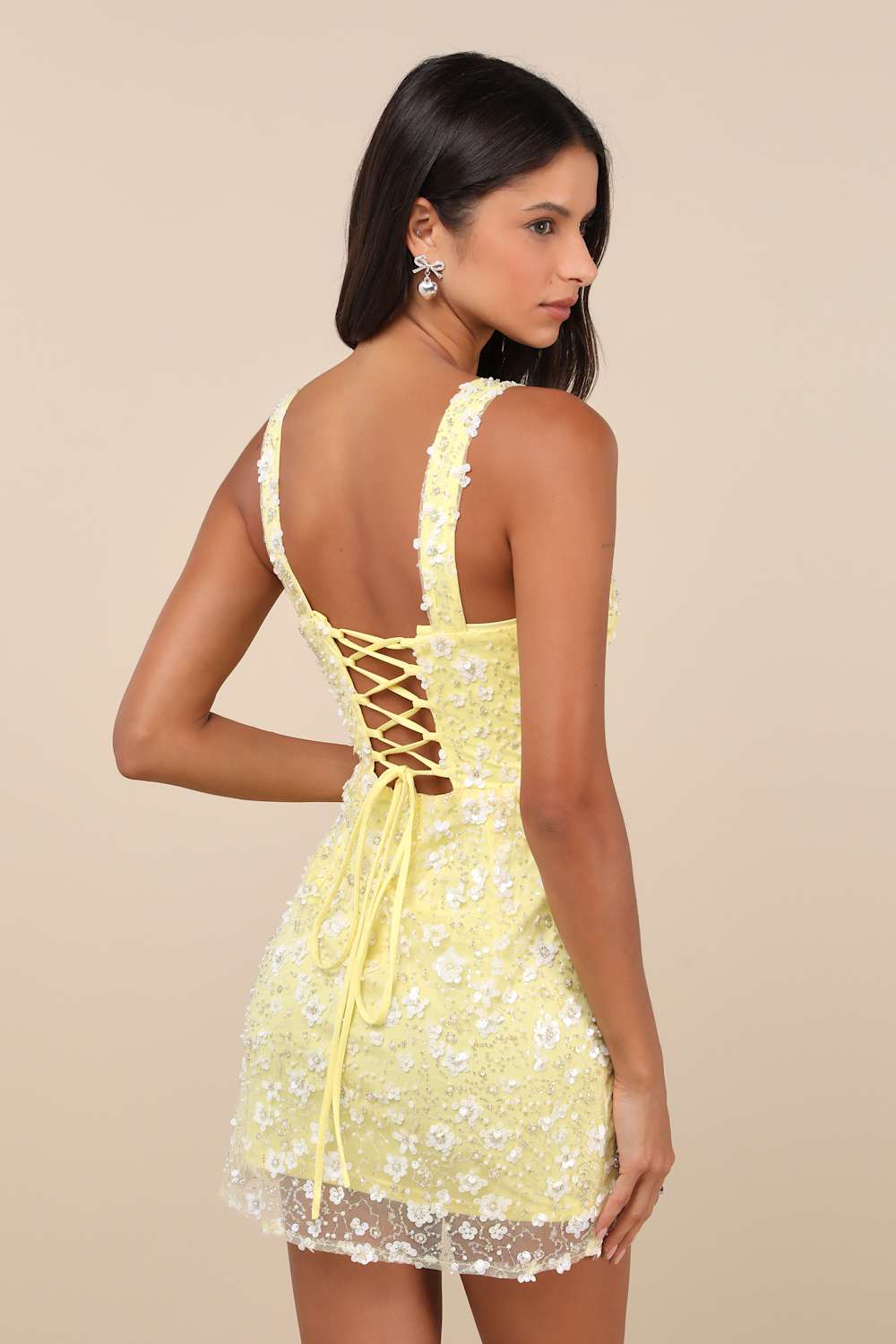 Dazzling Forever Yellow Sequin Beaded Bodycon Mini Dress