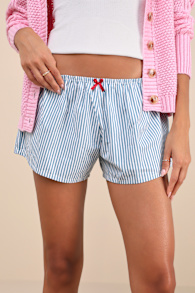 Rata Blue and White Striped Cotton Poplin Shorts 1