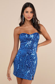 Glamorous Intrigue Royal Blue Sequin Strapless Mini Dress 2