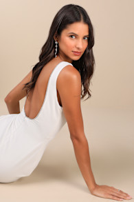 Timeless Poise White Rhinestone Square Neck Backless Maxi Dress 2